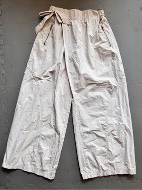 FP Movement Free People Wide Leg Wrap Tie Front Casual  Beige Pants Relaxed Fit